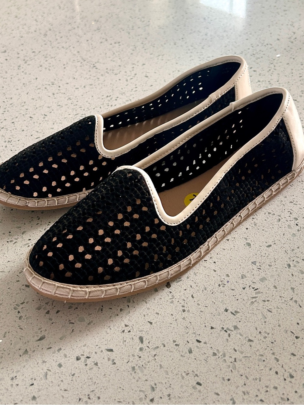 NWOT Jack Rogers Conwell Black Perforated Slip-Ons with Cream Leather Trim
